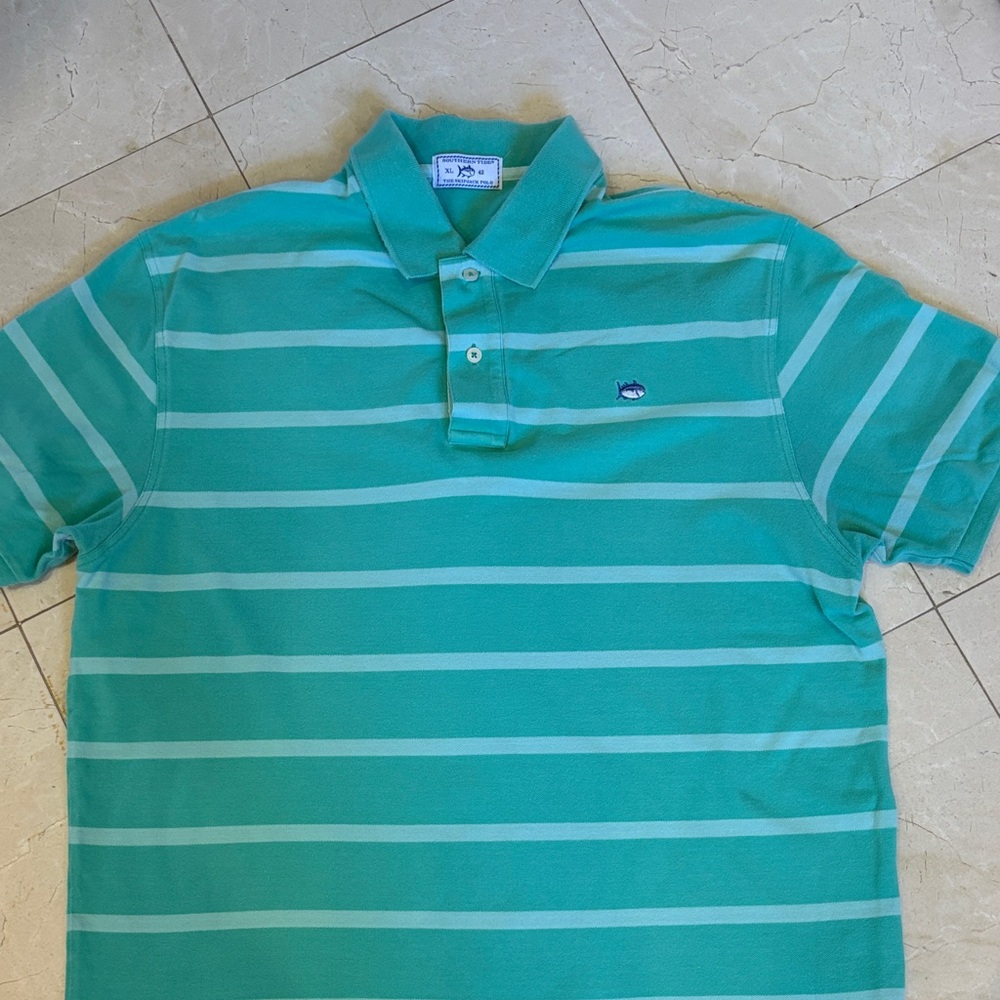 Men’s Southern Tide Teal and White Striped Polo